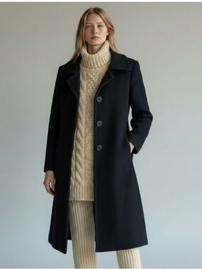 Vintage 60 Auckie Sanft Black Wool Coat Sz M Single-Breasted Classic Minimalist
